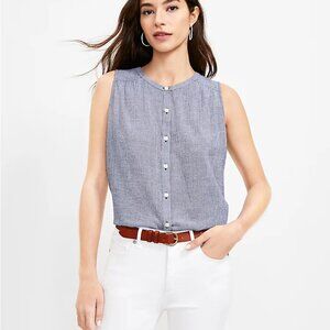 LOFT Checked Sleeveless Button Up Shirt Blouse in Nautical Navy Size M